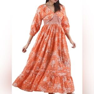 Arayna Long Maxi Dress Bohemian Floral V Neck Smocked Sz XXL NWOT